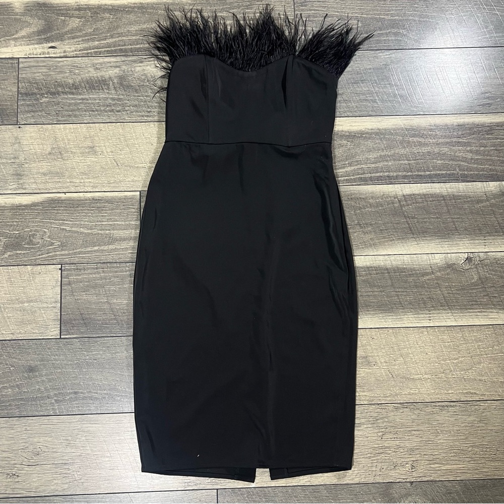 LPA Black Strapless Dress with Feather Detail - Picture 4 of 5
